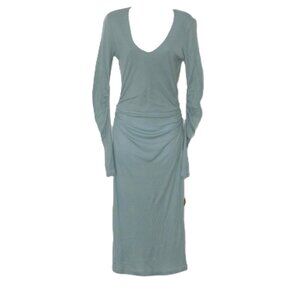 James Perse Sage Ruched jersey midi dress V-neck Ribbed Knit Long sleeves sz 2